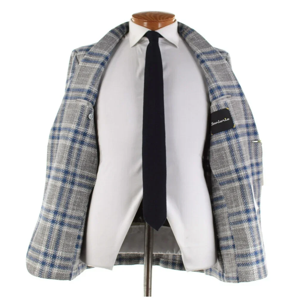 Sartorio Kiton NWT Wool Blend Sport Coat Size 52R (42R US) Gray w/ Blue & White